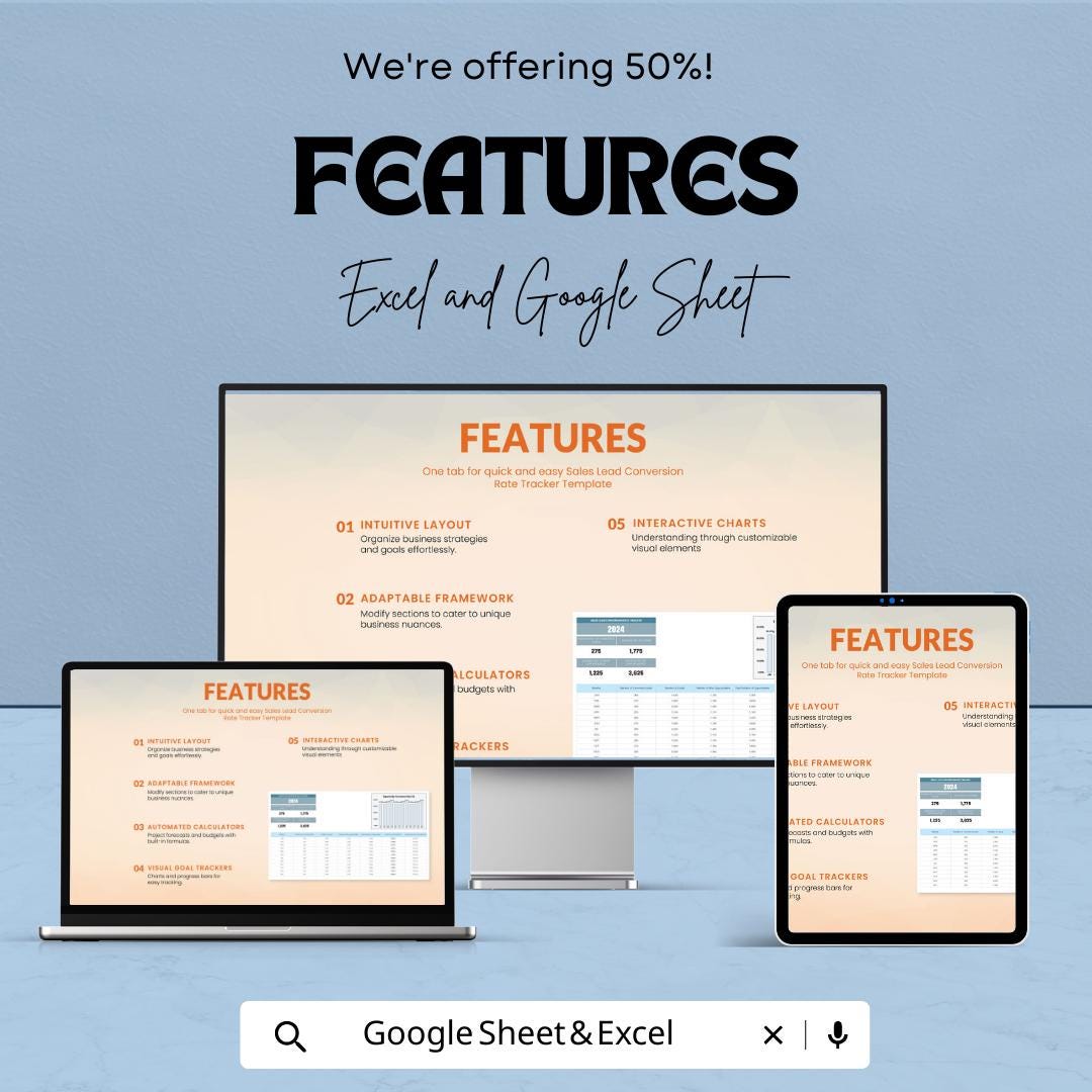 Sales Lead Conversion Tracker, Conversion Rate Spreadsheet, Sales Funnel Tracker, Lead Conversion Dashboard, Excel Google Sheets