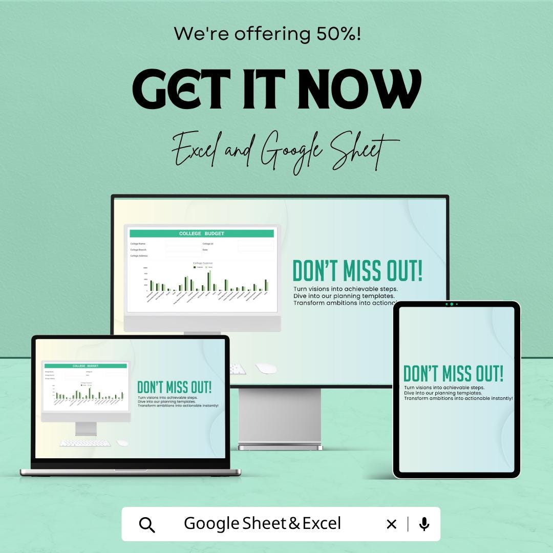 College Budget Template | Student Budget Spreadsheet | Expense Tracker Planner | Excel & Google Sheets | Monthly Budget Planner