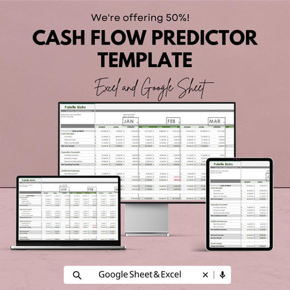 Cash Flow Predictor Template | Google Sheets Excel Cash Flow Spreadsheet | Business Finance Planner | Cash Flow Forecast | Digital Download
