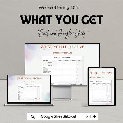 Simple Statement Sheet | Excel and Google Sheets Template | Printable Statement Form | Business Finance & Invoice Tracker |