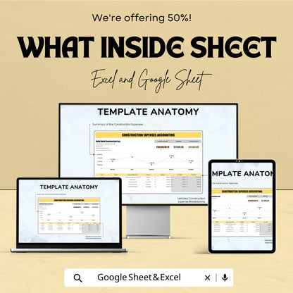 Construction Expenses Accounting Template | Excel & Google Sheets | Job Cost Tracker | Contractor Expense Log | Project Budget Spreadsheet