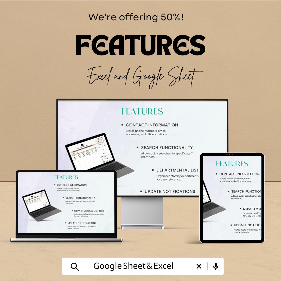 Administration Staff Contact Directory Template | Employee Contact List Spreadsheet | Excel & Google Sheets