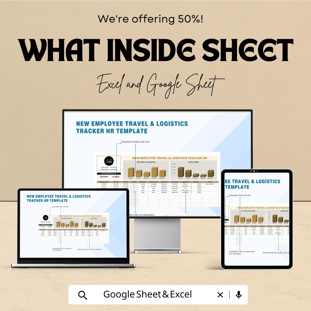 New Employee Travel & Logistics Tracker HR Template | Employee Onboarding Travel Planner | Excel and Google Sheets