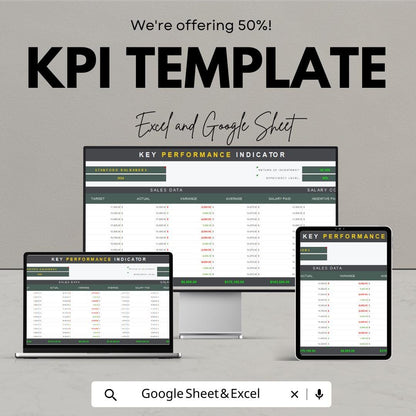 KPI Template | Excel & Google Sheets | Key Performance Indicator Dashboard, Business Metrics Tracker, Sales KPI Report Template