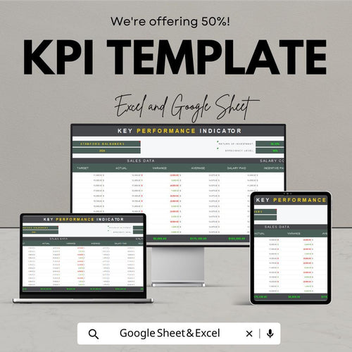 KPI Template | Excel & Google Sheets | Key Performance Indicator Dashboard, Business Metrics Tracker, Sales KPI Report Template