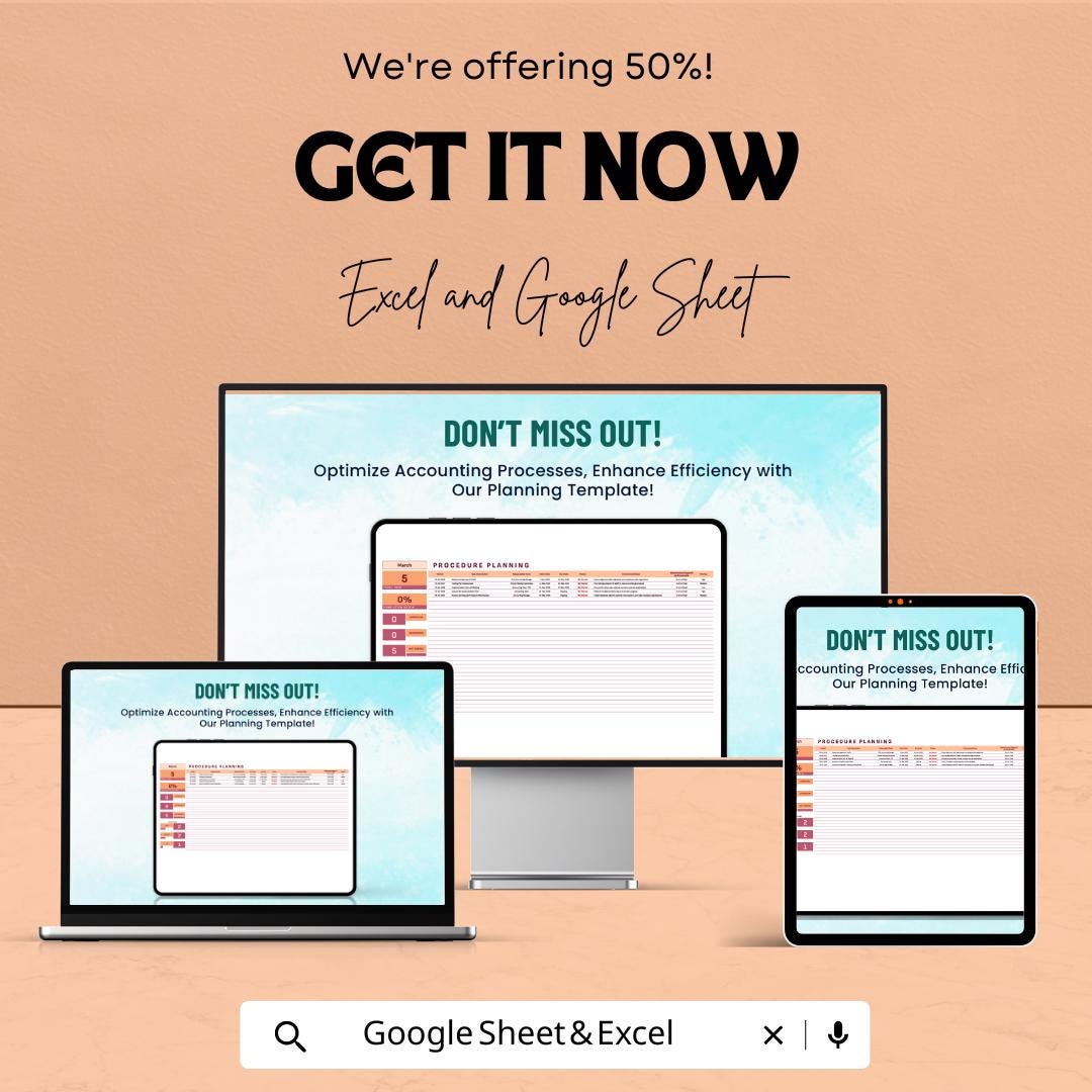 Accounting Procedure Planning Sheet | Excel & Google Sheet Template | Task Scheduler | Budget Tracker | Resource Allocation | 50% OFF Now!