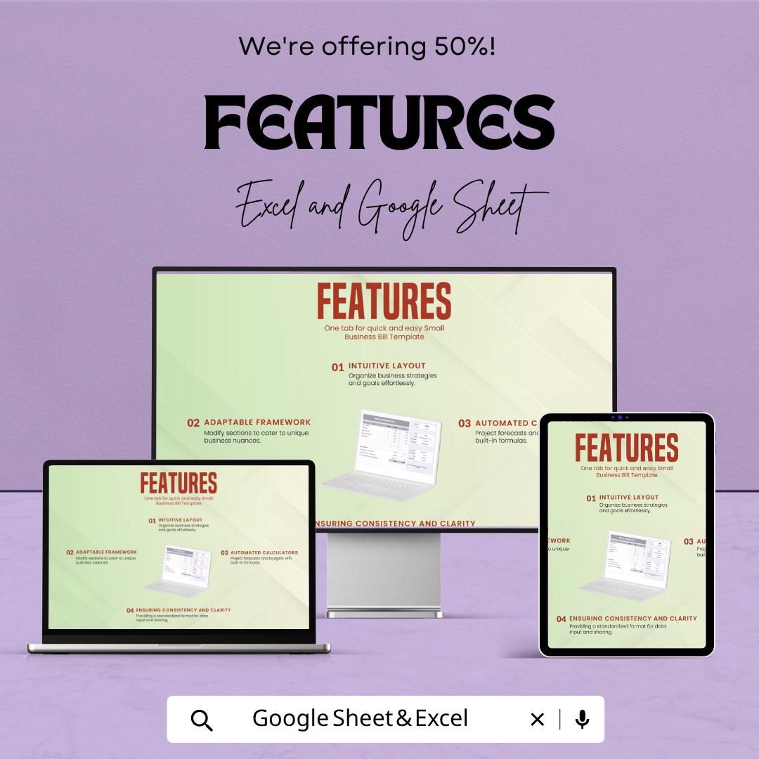 Small Business Bill Template | Invoice Spreadsheet Template | Billing Invoice Sheet | Business Invoice Template | Excel & Google Sheets