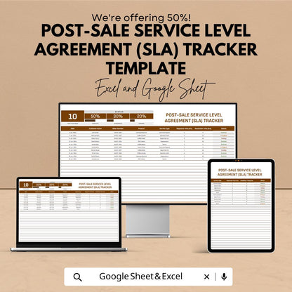 Post-Sale SLA Tracker Template | Service Level Agreement Tracker | Customer Support KPI Tool | Excel & Google Sheets