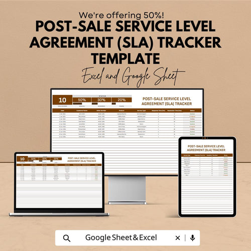 Post-Sale SLA Tracker Template | Service Level Agreement Tracker | Customer Support KPI Tool | Excel & Google Sheets