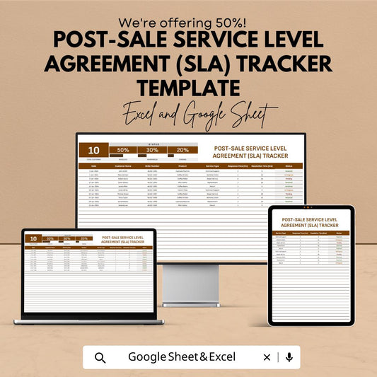 Post-Sale SLA Tracker Template | Service Level Agreement Tracker | Customer Support KPI Tool | Excel & Google Sheets