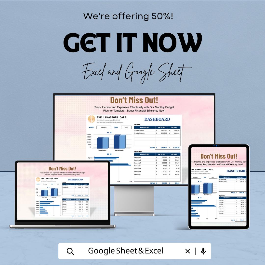 Monthly Budget Planner Template | Budget Spreadsheet | Finance Tracker | Income Expense Tracker | Monthly Budget Dashboard