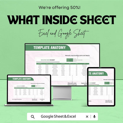 Building Sign In Sheet | Visitor Log Sheet Template | Excel & Google Sheet | Office Sign-In Template | Customizable Attendance Sheet |