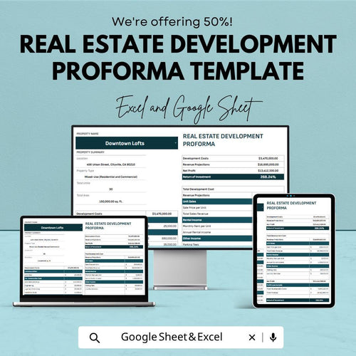 Real Estate Development Proforma Template | Real Estate Financial Model Spreadsheet | Rental Income Calculator