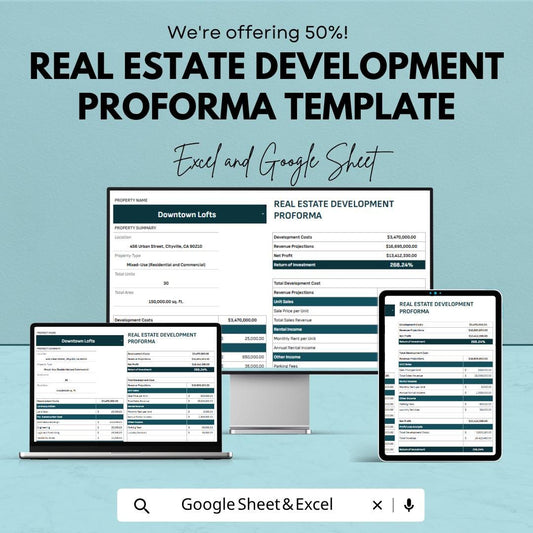 Real Estate Development Proforma Template | Real Estate Financial Model Spreadsheet | Rental Income Calculator