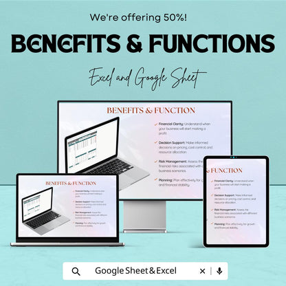 Break Even Analysis Template | Excel and Google Sheets Financial Dashboard | Profit and Loss Calculator | Business Cost and Pricing Planner
