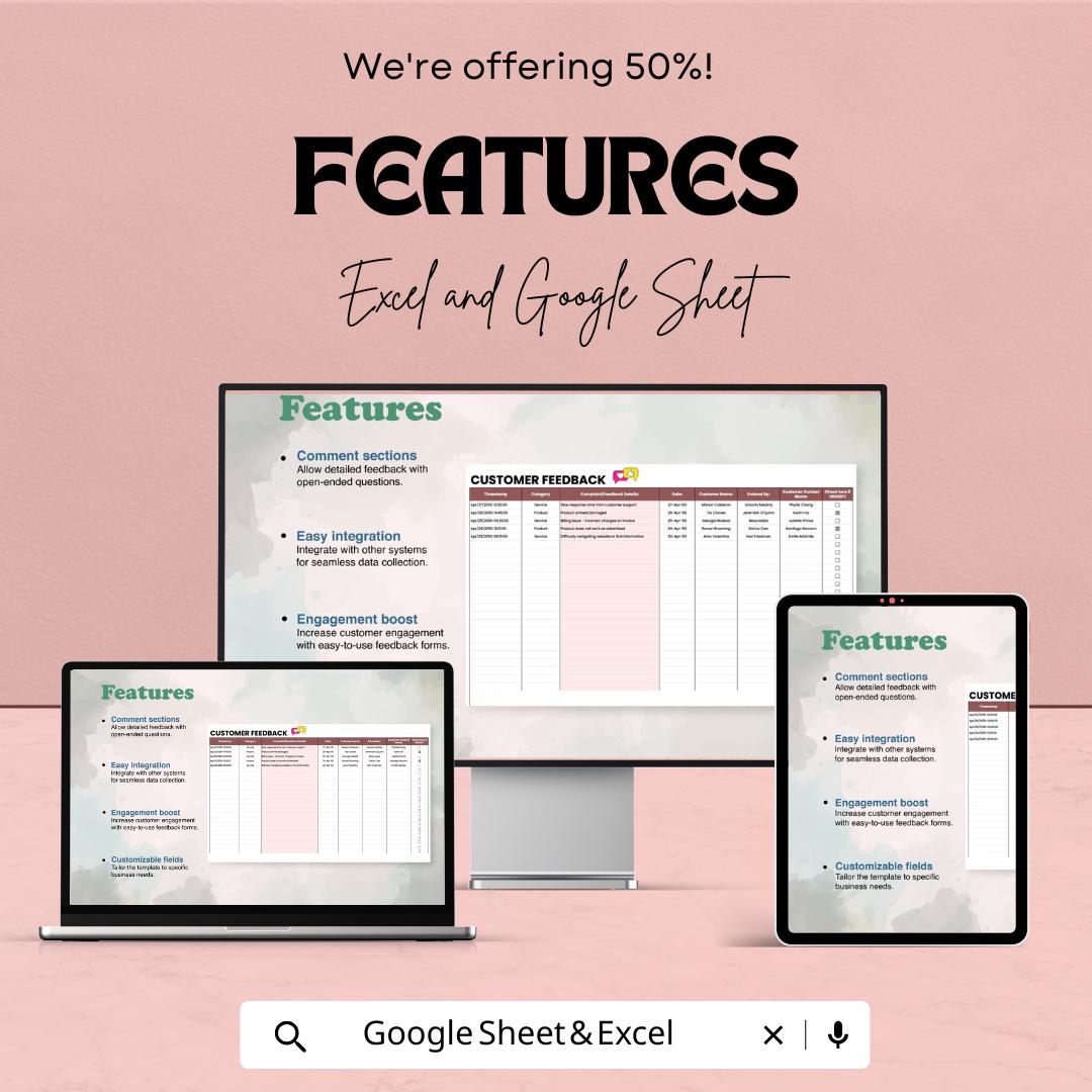 Customer Feedback Form Sheet | Excel & Google Sheet | Collect and.;lm  Analyze Feedback | 50% Off | Instant Download