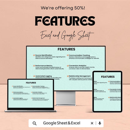 Sales Referral Lead Tracker Sheet - Excel and Google Sheets Template | 50% Off | Track, Convert & Nurture Leads