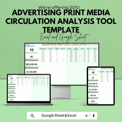 Advertising Print Media Circulation Analysis Tool | Excel & Google Sheets Template | Ad Spend Tracker | Marketing Analytics Spreadsheet