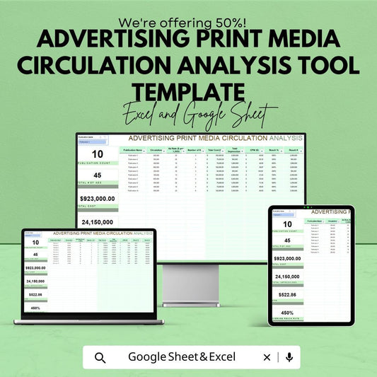 Advertising Print Media Circulation Analysis Tool | Excel & Google Sheets Template | Ad Spend Tracker | Marketing Analytics Spreadsheet