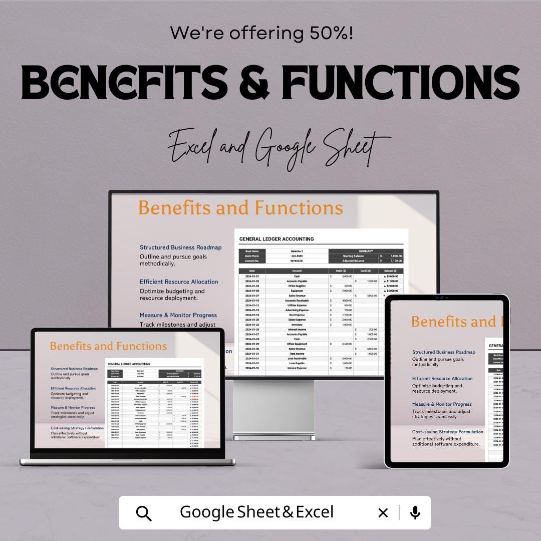 General Ledger Accounting Template | Excel & Google Sheets | Ledger Book Spreadsheet | Debit Credit Tracker | Bookkeeping Template