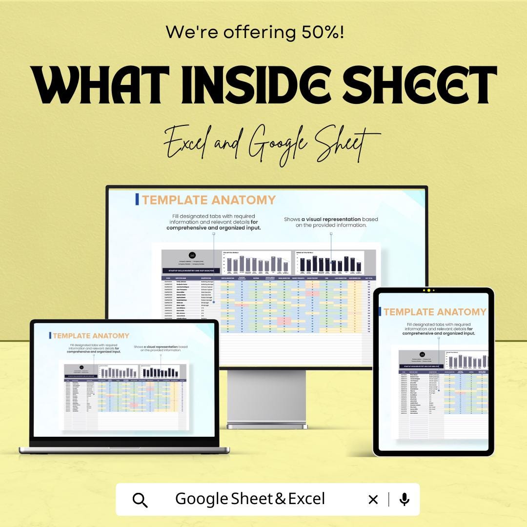 Startup Skills Inventory and Gap Analysis Sheet - Excel and Google Sheets Template for Team Assessment & Strategic Planning
