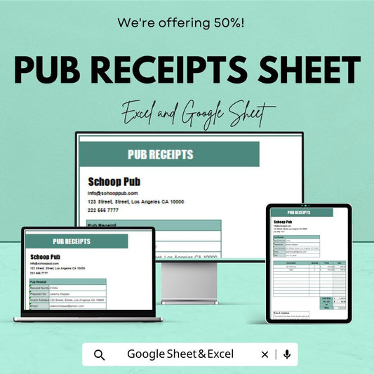Pub Receipts Sheet Template - Excel & Google Sheet for Easy Financial Tracking