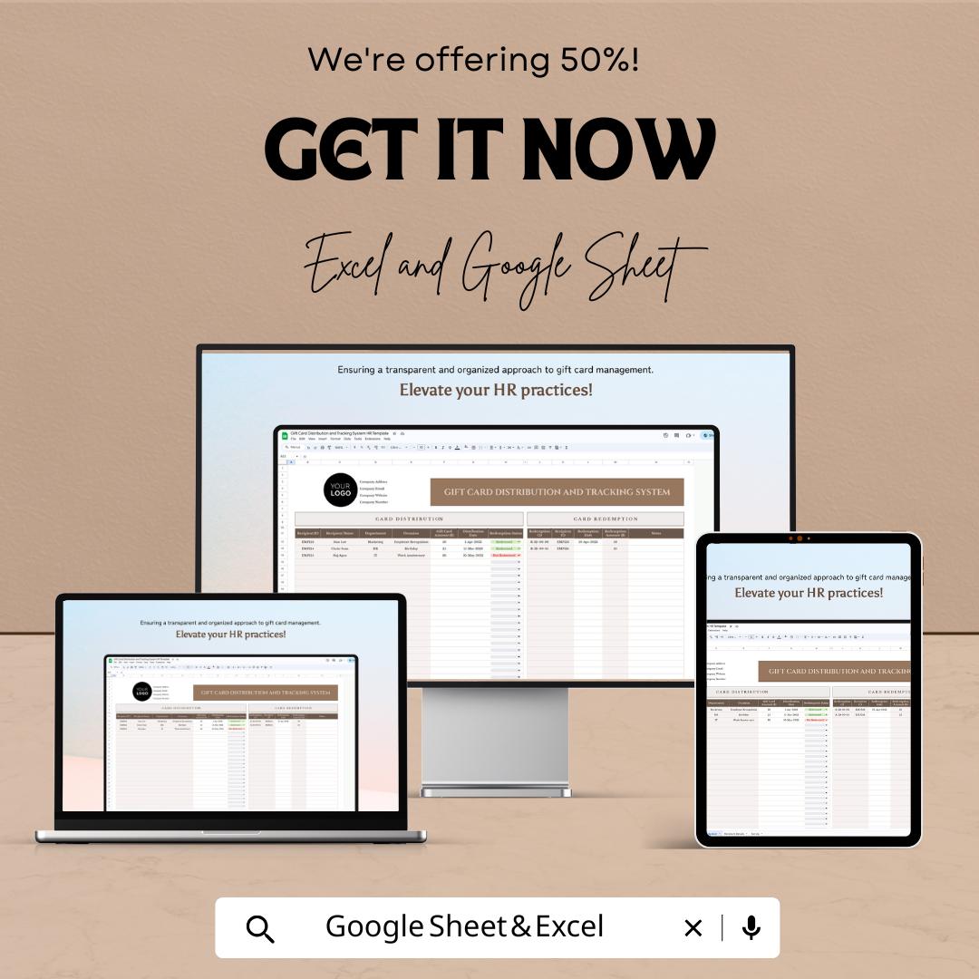 Gift Card Distribution & Tracking System HR Template | Excel and Google Sheets | Employee Rewards and Incentive Tracker