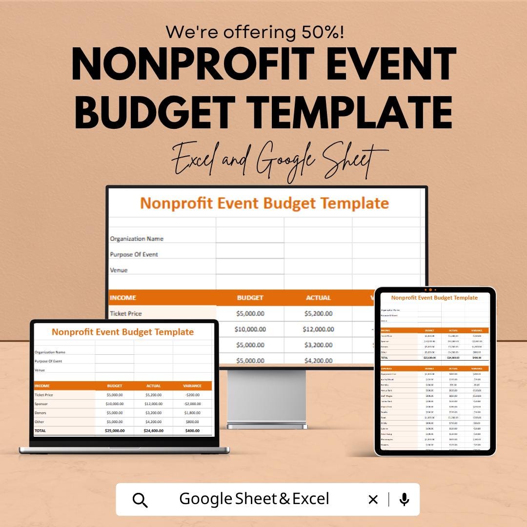 Nonprofit Event Budget Template | Event Budget Spreadsheet | Fundraising Budget Planner | Charity Event Budget Tracker