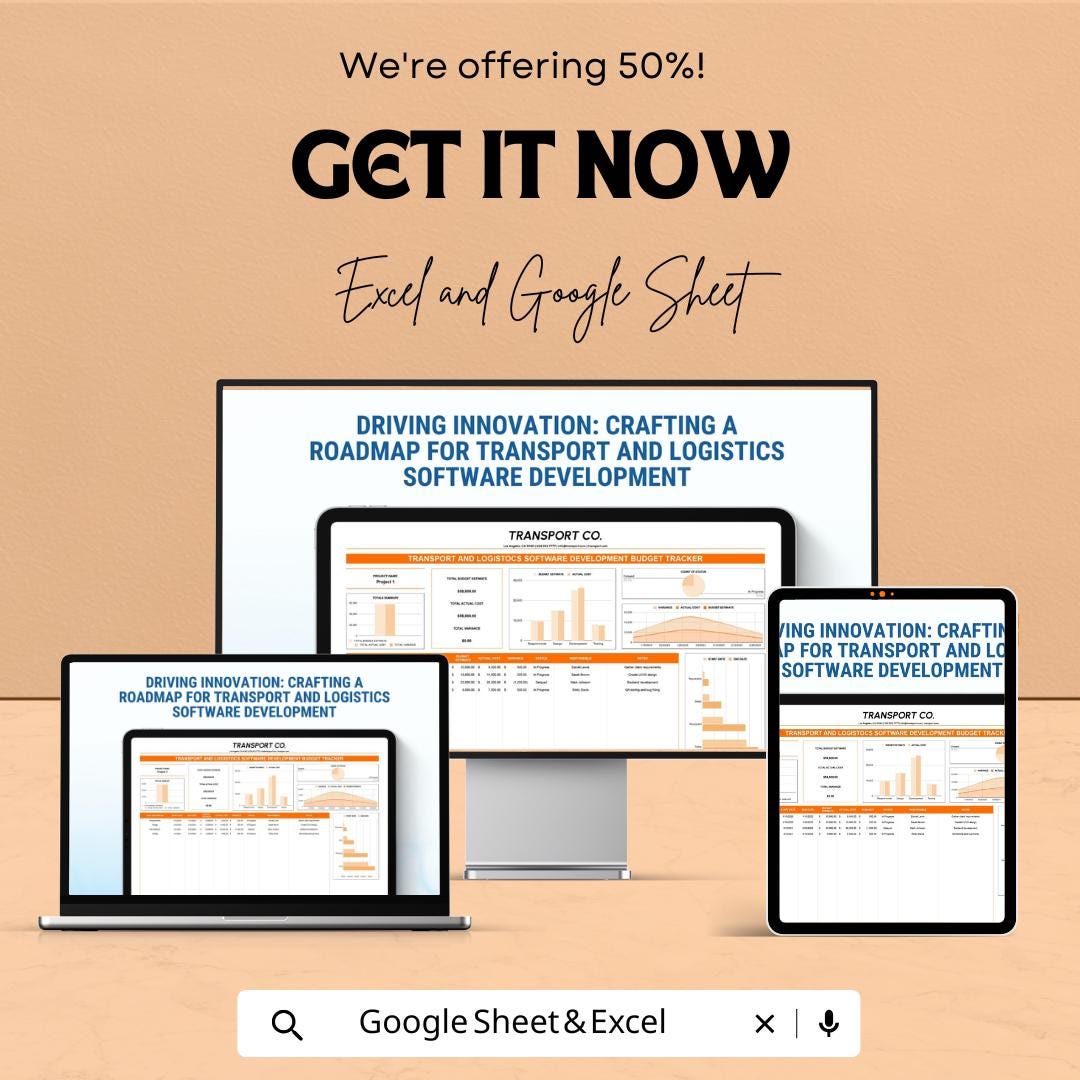 Transport & Logistics Software Development Budget Tracker | IT Project Cost Template | Excel and Google Sheets