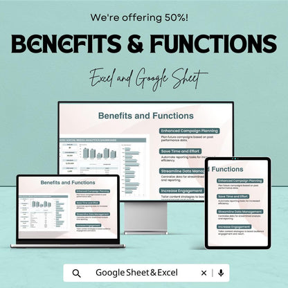 Advertising Social Media Analytics Dashboard Template  | Marketing KPI Tracker | Social Media Performance Report | Ad Analytics Spreadsheet