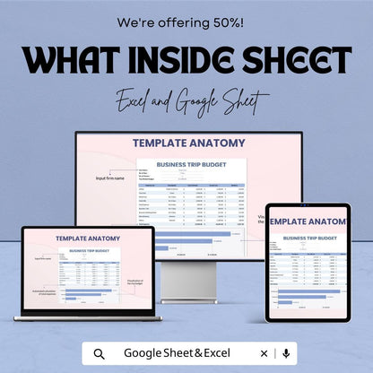 Business Trip Budget Template, Travel Expense Tracker, Corporate Travel Planner, Trip Cost Spreadsheet, Excel & Google Sheets