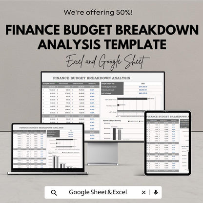 Finance Budget Breakdown Analysis Template | Budget Planner Spreadsheet | Monthly & Yearly Expense Tracker