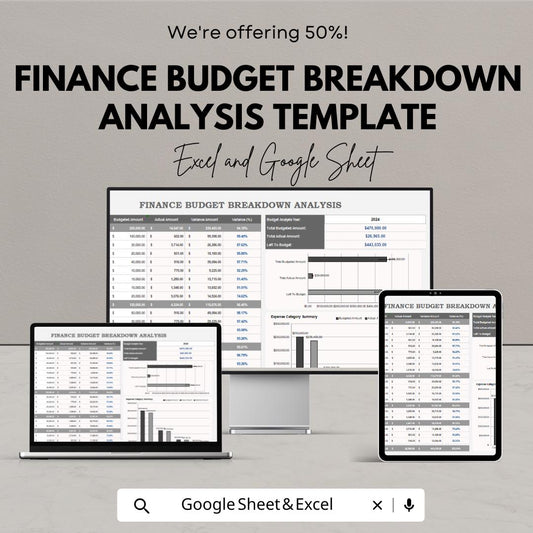 Finance Budget Breakdown Analysis Template | Budget Planner Spreadsheet | Monthly & Yearly Expense Tracker