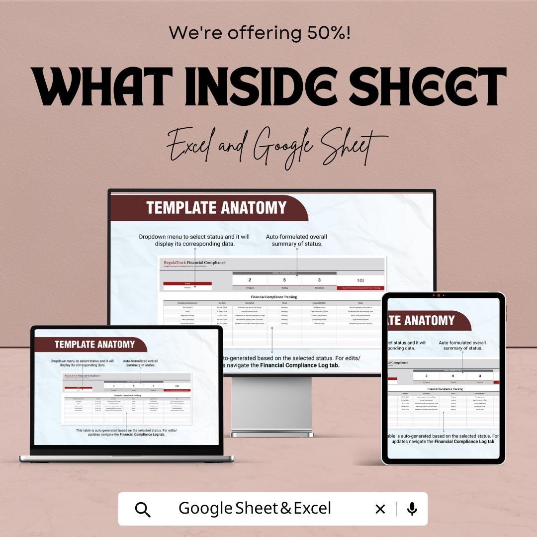 Financial Compliance Tracking Template | Excel and Google Sheets | Compliance Log, Audit Tracker, Risk Management, Finance Spreadsheet