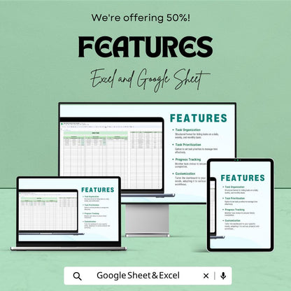 Daily Weekly Monthly Task Template | Google Sheets Planner | Excel Task Tracker | Productivity Dashboard | Project Management Spreadsheet