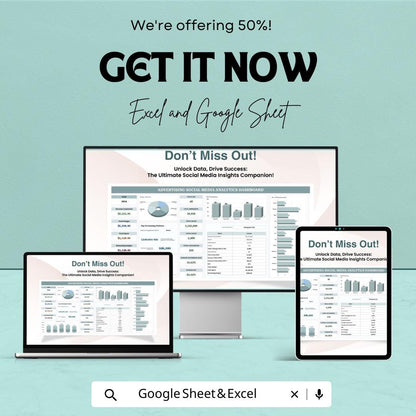Advertising Social Media Analytics Dashboard Template  | Marketing KPI Tracker | Social Media Performance Report | Ad Analytics Spreadsheet