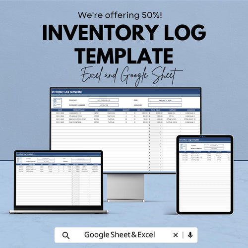 Inventory Log Template | Excel & Google Sheets Inventory Tracker | Stock Management Spreadsheet | Daily Inventory Sheet for Small Business