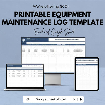 Equipment Maintenance Log Template | Preventive Maintenance Checklist | Maintenance Record Sheet | Excel & Google Sheets | Equipment Service
