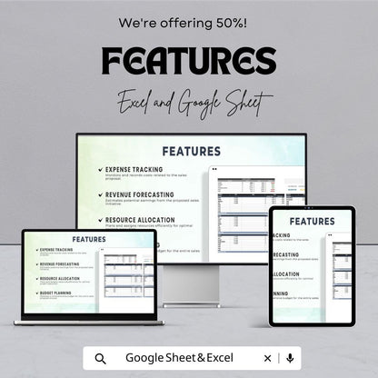 Sales Proposal Budgeting Sheet | Google Sheets & Excel | Expense Tracker | Revenue Forecast | Resource Allocation | Sales Budget Planner