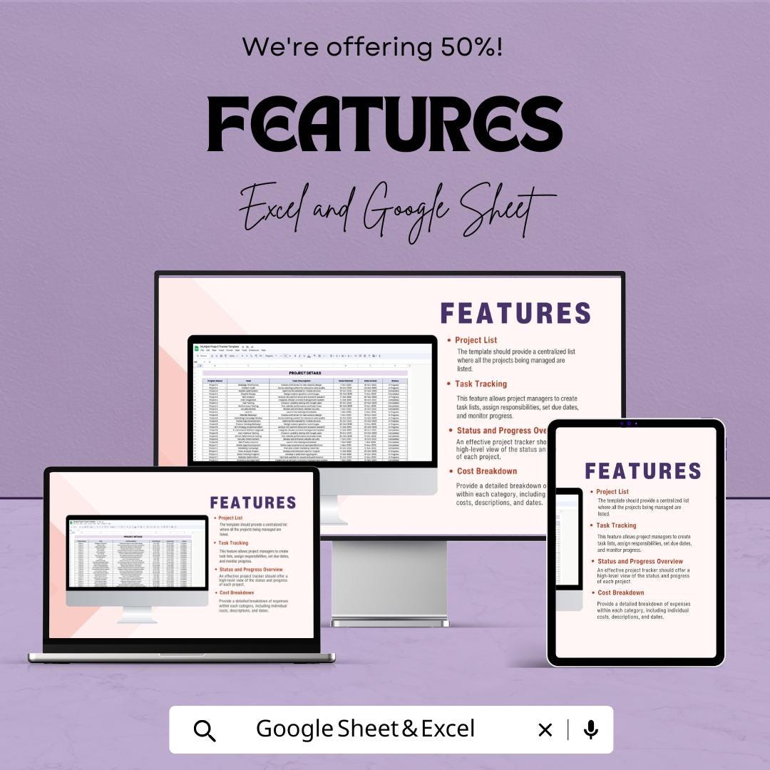 Multiple Project Tracker Sheet | Project Management Template | Task Tracking | Budgeting | Resource Allocation | Project Overview
