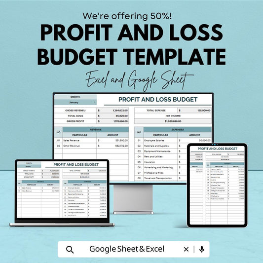 Profit and Loss Budget Template | P&L Statement Spreadsheet | Business Budget Planner | Excel and Google Sheets