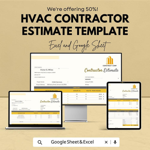 HVAC Estimate Template | HVAC Contractor Estimate Spreadsheet | HVAC Bid Proposal Template