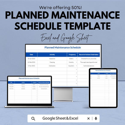 Planned Maintenance Schedule Template | Preventive Maintenance Tracker | Equipment Maintenance Log | Excel & Google Sheets