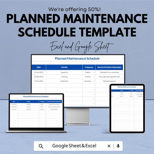 Planned Maintenance Schedule Template | Preventive Maintenance Tracker | Equipment Maintenance Log | Excel & Google Sheets