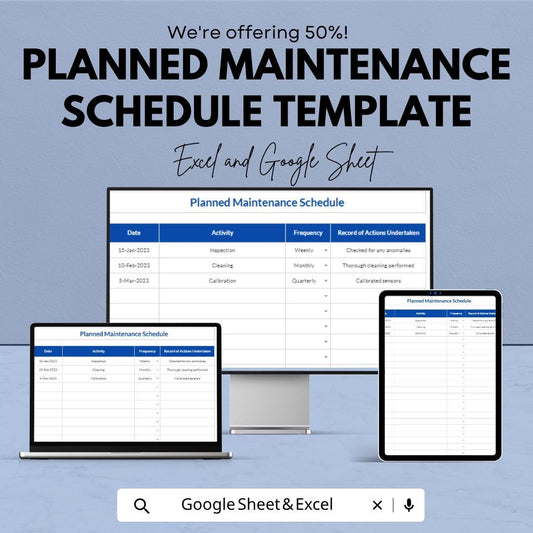 Planned Maintenance Schedule Template | Preventive Maintenance Tracker | Equipment Maintenance Log | Excel & Google Sheets