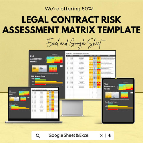 Legal Contract Risk Assessment Matrix Template | Contract Risk Analysis Tool | Risk Assessment Matrix | Excel & Google Sheets