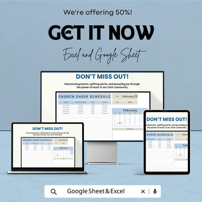 Church Choir Schedule Template | Choir Planner Spreadsheet | Church Event Calendar Template | Choir Rehearsal Planner