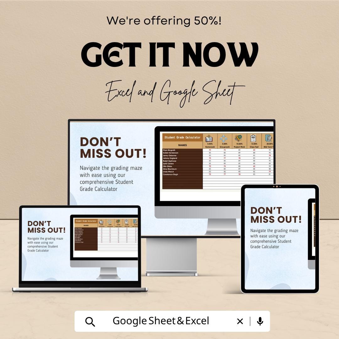 Student Grade Calculator Template | Grade Tracker Spreadsheet | GPA Calculator | Student Score Tracker
