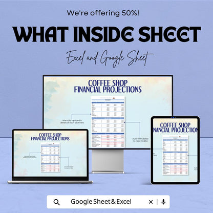 Coffee Shop Financial Projections Template | Business Budget Spreadsheet | Cafe Income Expense Forecast | Financial Plan