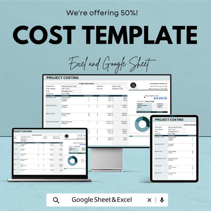 Project Cost Template | Expense Tracking Spreadsheet | Budget Costing Tool | Excel & Google Sheets | Business Finance Cost Planner
